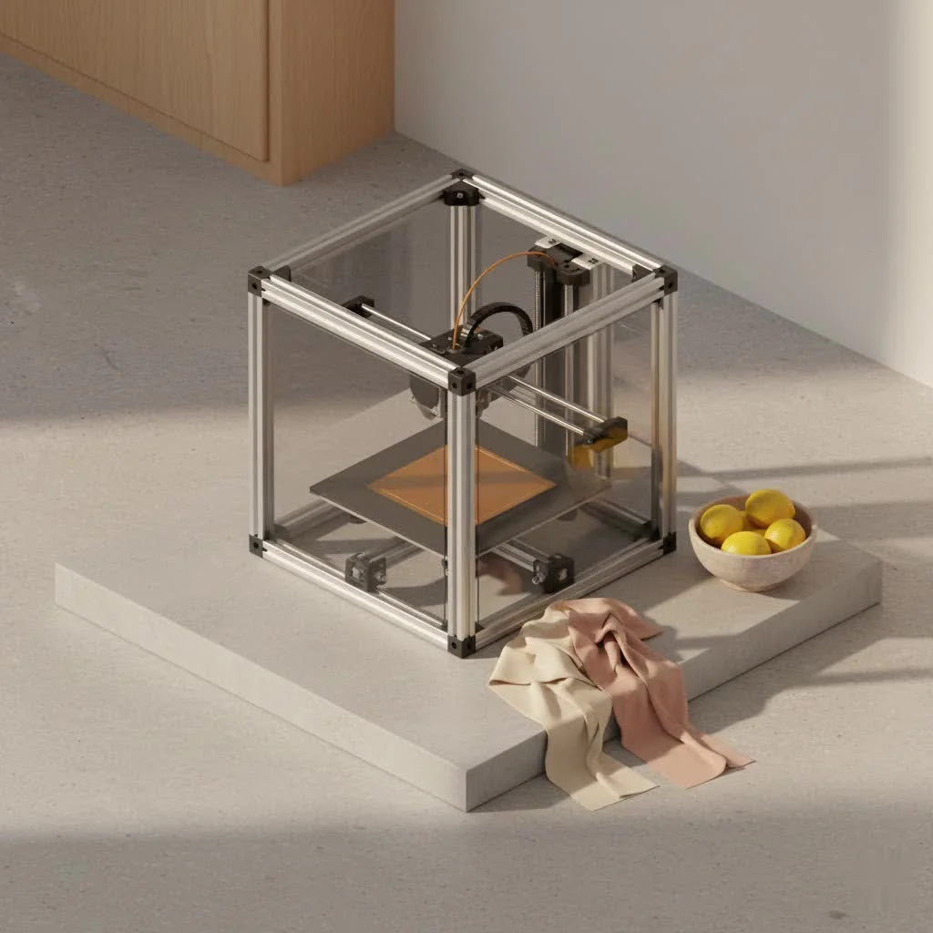 Colorful 3D printed objects on a table