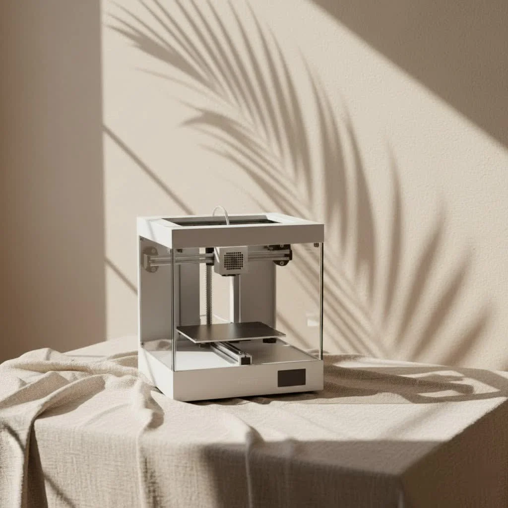 Bambu Lab 3D printer in action, printing a colorful object