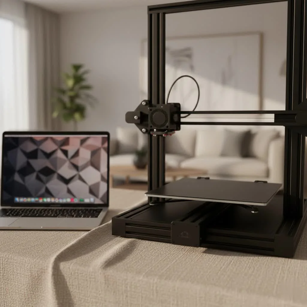 Close-up of carbon fiber 3D printer filament on a spool