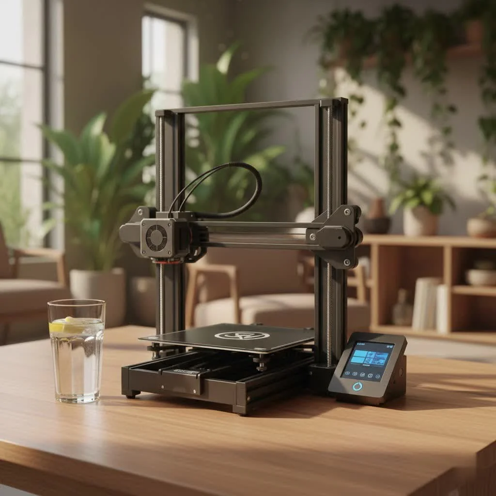Person examining a 3D printer in a retail store