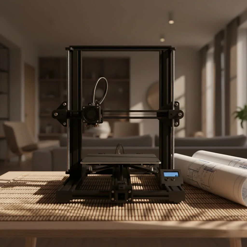 A 3D printer in operation, extruding filament to build a complex object