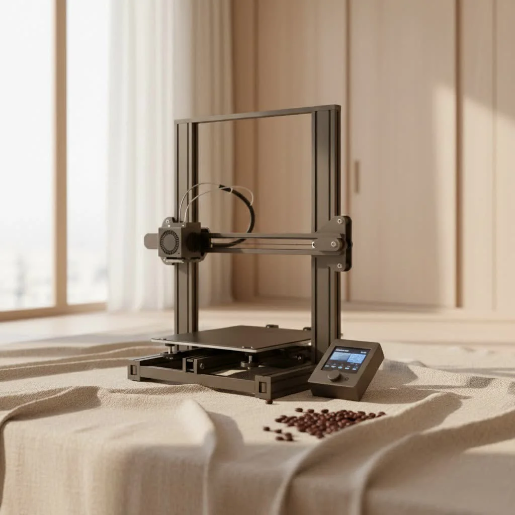 A 3D printer in action, creating a detailed object.