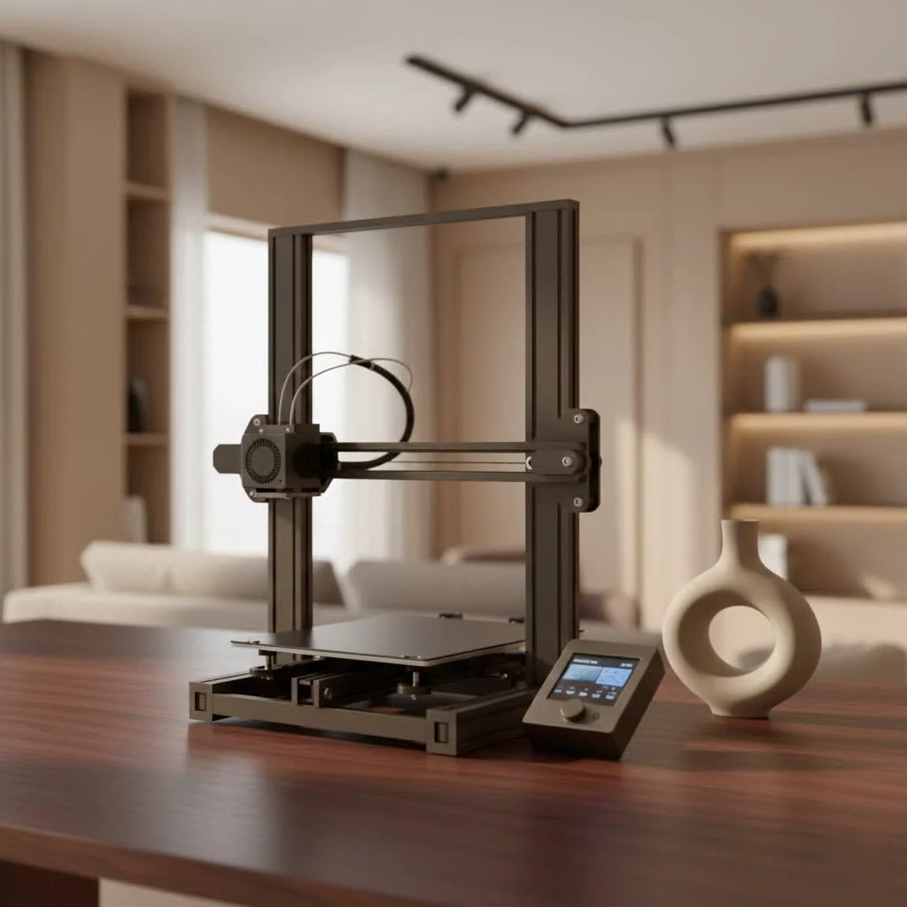 A 3D printer creating a small object on its build plate